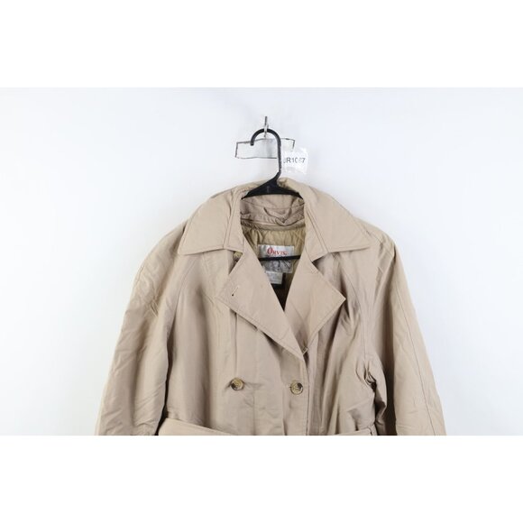 Vintage 70s 80s Orvis Womens 12 Distressed Lined Belted Trench Coat Jacket Beige - Picture 2 of 16